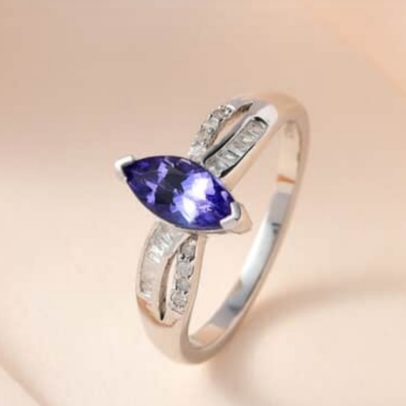 Genuine AAA Tanzanite & Diamond Ring Size 9! - Picture 2 of 7